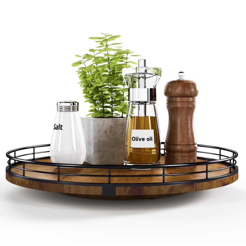 Farmhouse Oak 13" Lazy Susan Turntable Organizer for Cabinet, Round Wooden Lazy Susan Organization and Storage for Dining Table, Pantry, Kitchen, Countertop, Cupboard,Home Decor, Walnut Wood
