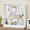 YAHARBO White 3 Tier Bookshelf,Wide Modern Horizontal Bookcase,Wood Low Book Shelf,Wide Display Storage Cabinet with Base,Floor Standing 8 Cube Large Bookcases Organizer for Bedroom,Living Room,Office view 1