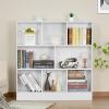 YAHARBO White 3 Tier Bookshelf,Wide Modern Horizontal Bookcase,Wood Low Book Shelf,Wide Display Storage Cabinet with Base,Floor Standing 8 Cube Large Bookcases Organizer for Bedroom,Living Room,Office view 3