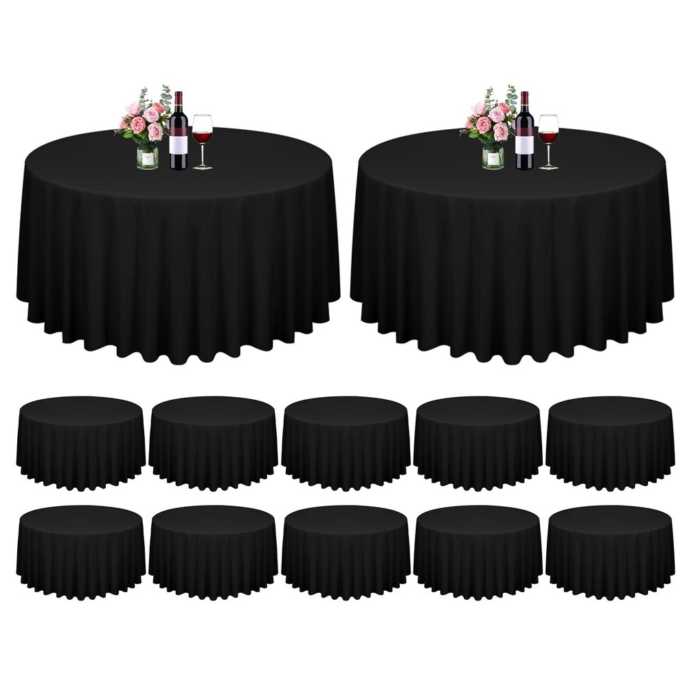 12 Pack Round Tablecloth Black Tablecloths 120 Inch,Circle Polyester Table Cloth,Washable Fabric Stain and Wrinkle Resistant Premium Round Table Cover for Wedding Parties Banquet Reception Dining