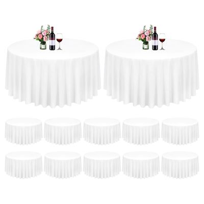 12 Pack White Round Tablecloth 120 Inch Circle Polyester Tablecloth, Washable Fabric Stain and Wrinkle Resistant Round Tablecloths for Wedding Parties Banquet Reception Dining