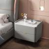 All Solid Wood Nightstand, Net Red Cream Style Bedside Table, Light Luxury Slate Leather Bedside Cabinet, Minimalist Modern Bedroom Bedside Cupboard (C 454050cm) view 1