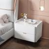 All Solid Wood Nightstand, Net Red Cream Style Bedside Table, Light Luxury Slate Leather Bedside Cabinet, Minimalist Modern Bedroom Bedside Cupboard (B 354050cm) view 1