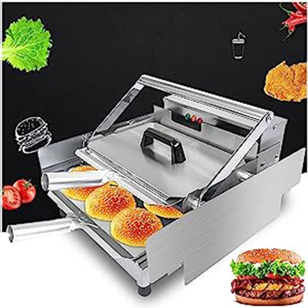 ENPAP Commercial Electric Hamburger Making Machine, Double Layer Bake Hamburger Toaster, Non-Magnetic Stainless Steel, Temperature Controller 50-300