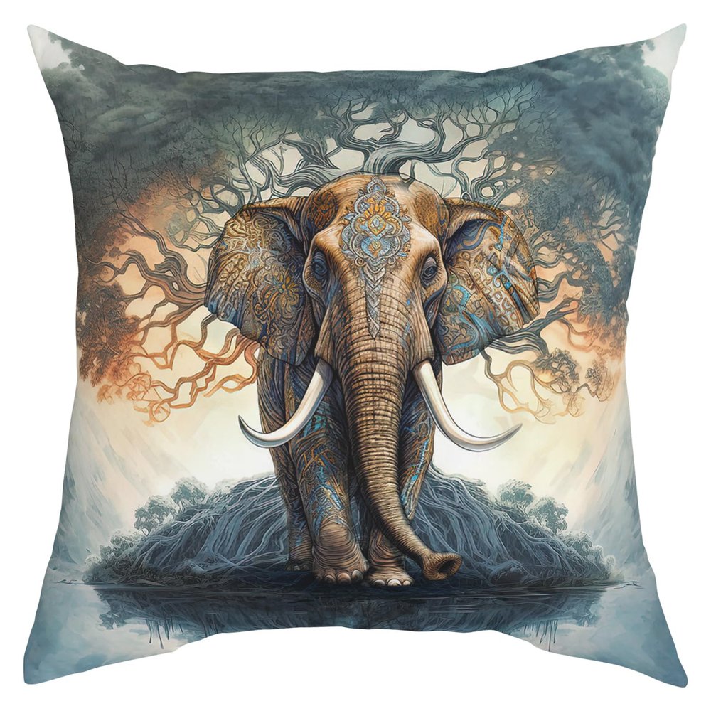 T&H XHome Throw Pillow Covers Decorative Square Throw Pillowcase Indoor/Outdoor Elephant Tree Lake Grey Blue Gradient Pillow Cover Cushion Case for Couch Sofa Bedroom Car (18in x 18in)