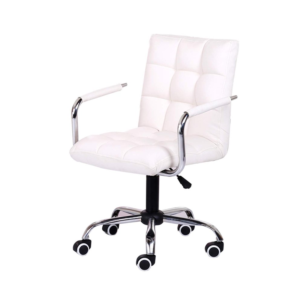 Mlaea Student Bedroom Study Chair, Arm Swivel Chair with Height Adjustable Rolling Wheels, Ergonomic Home Office Desk Chair(Color:White)