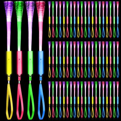 Junkin 500 Pcs Fiber Optic Wands Glow LED Light up Wand Bulk Flashing Sticks with Included Batteries for Party Favors Wedding Birthday Carnival