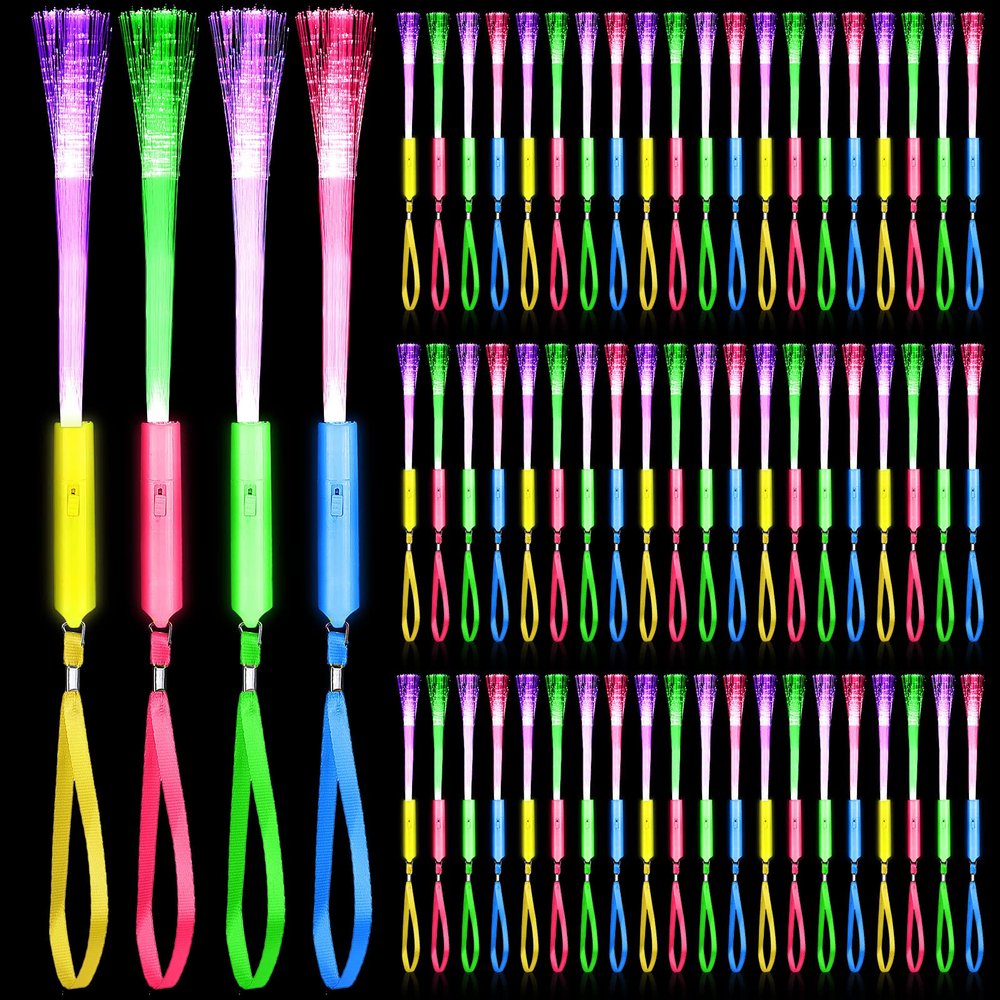 Junkin 500 Pcs Fiber Optic Wands Glow LED Light up Wand Bulk Flashing Sticks with Included Batteries for Party Favors Wedding Birthday Carnival
