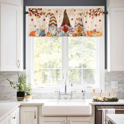 ARTSHOWING Valances for Windows, Gnomes Rod Pocket Kitchen Curtains Valances Short Window Curtains for Kitchen Bathroom Bedroom, Small Window Treatment Valances, Cute Gnomes with Pumpkins Maple Leaf