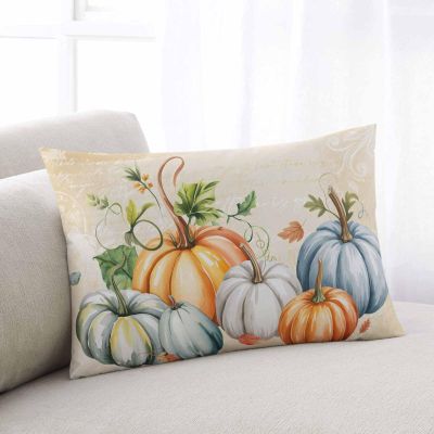 T&H XHome Pillow Covers 12x20 Inch Fall Thanksgiving Orange Blue Grey Pumpkin Autumn Harvest Soft Brushed Microfiber Pillowcases with Hidden Zipper Closure Bed Pillow Shams for Bedroom Sofa Car