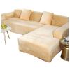 GUYIRT Velvet Sectional Couch Covers for 5 Seater, Soft 2 Pieces Couch Cover L Shape Stretch Chaise Corner Sofa Slipcover Washable Cat Dogs Furniture Protector -Beige-4+3 Seater view 1