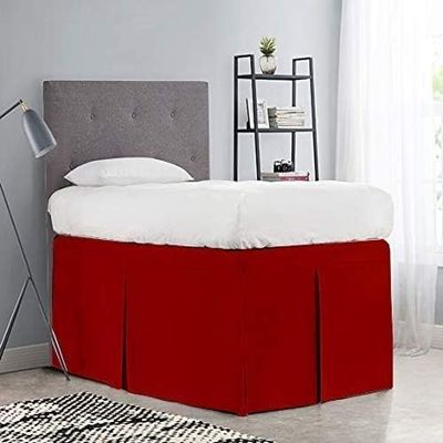 Pleated College Dorm Bed Skirt Luxury Microfiber, Twin XL (39x80) with Split Corners, 25" Long Drop, Hotel-Quality 1800 Ultra-Soft Dust Ruffle, Burgundy