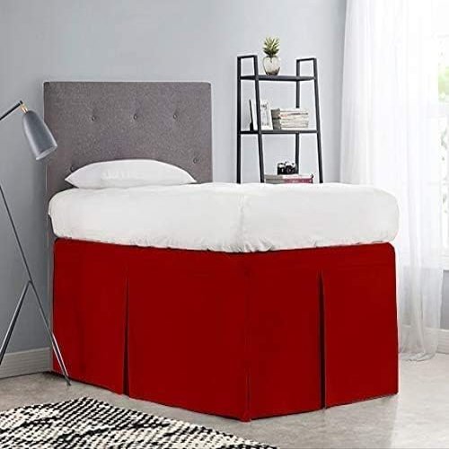 Pleated College Dorm Bed Skirt Luxury Microfiber, Twin XL (39x80) with Split Corners, 25" Long Drop, Hotel-Quality 1800 Ultra-Soft Dust Ruffle, Burgundy