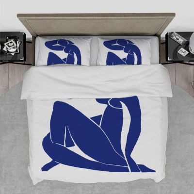 RIVINE Matisse Duvet Cover Set 3 Pieces Soft Breathable Microfiber Blue Abstract Woman Bedding Set for Bedroom Decor with 2 Pillow Shams Twin XL