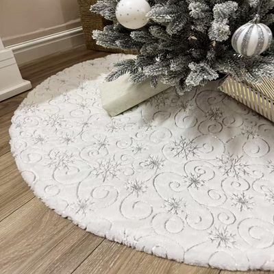 AOGU 60 Inch Sequin Faux Fur Christmas Tree Skirt for Christmas Tree Decorations White Plush Silver Sequin Snowflake Tree Skirt