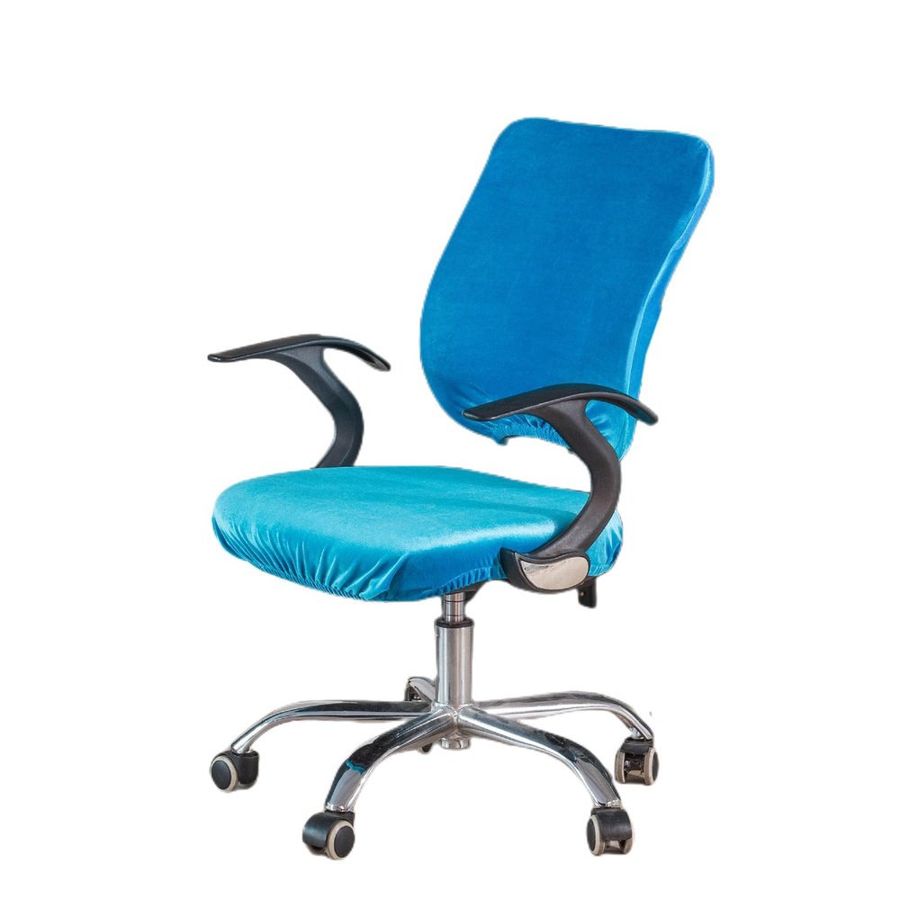 OQHAIR Velvet Office Computer Chair Cover Split Protective Office Chair Cover Stretchable Universal Protector Rotating Chair Seat Cover -Blue-4