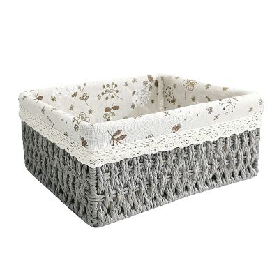 Storage Baskets for Shelves,Multi Purpose Storage Baskets, Decorative Storage Bins, Woven Closet Organizers, Book Basket, Storage Baskets with Liner for Home Office Decoration(Grey 26cm)