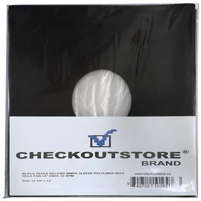 100 CheckOutStore Black Paper Record Polylined with Hole for 12" LP Vinyl 33 RPM (Inner Sleeves)