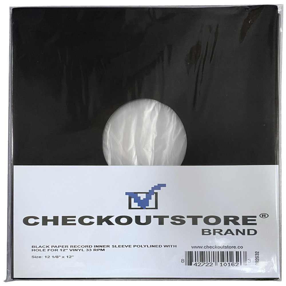 100 CheckOutStore Black Paper Record Polylined with Hole for 12" LP Vinyl 33 RPM (Inner Sleeves)
