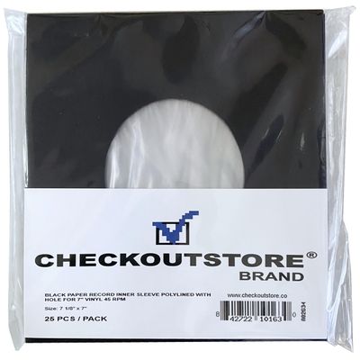 300 CheckOutStore Black Paper Record Sleeves Polylined with Hole for 7" Vinyl 45 RPM Records (Inner Sleeves)