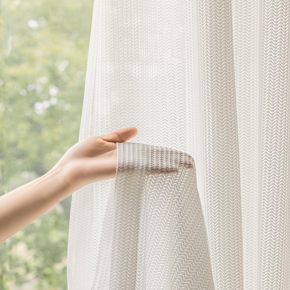 Aimnid Blinds Hollowed-Out Fishbone Jacquard 2 Panels Sheer Curtains 84 Inches Long, Pinch Pleated Semi Window Sheer Curtains Panels Drapery for Bedroom Living Room, White, 72Wx84H