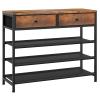 usikey Shoe Rack, 4 Tier Shoe Storage Organizer with 2 Drawers, Metal Shoe Shelf for 12-15 Pairs of Shoes, with 3 Oxford Fabric Shelves and Wooden Top, Shoe Stand for Entryway, Rustic Brown UNYXJX008F view 1