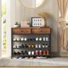 usikey Shoe Rack, 4 Tier Shoe Storage Organizer with 2 Drawers, Metal Shoe Shelf for 12-15 Pairs of Shoes, with 3 Oxford Fabric Shelves and Wooden Top, Shoe Stand for Entryway, Rustic Brown UNYXJX008F view 2