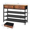 usikey Shoe Rack, 4 Tier Shoe Storage Organizer with 2 Drawers, Metal Shoe Shelf for 12-15 Pairs of Shoes, with 3 Oxford Fabric Shelves and Wooden Top, Shoe Stand for Entryway, Rustic Brown UNYXJX008F view 3