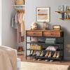 usikey Shoe Rack, 4 Tier Shoe Storage Organizer with 2 Drawers, Metal Shoe Shelf for 12-15 Pairs of Shoes, with 3 Oxford Fabric Shelves and Wooden Top, Shoe Stand for Entryway, Rustic Brown UNYXJX008F view 4