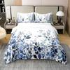 100% Cotton Blue And Grey Comforter Cover, Floral Duvet Cover Twin Size, Teal Plant Bedding Set, Botanical Nature Leaf Quilt Cover, Branch Flowers Bed Cover for Kids Girls Women Bedroom Decorative view 1