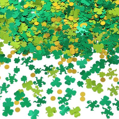 Honbay St. Patrick's Day Table Scatter Confetti, Shamrock & Demon Shapes, Green, White, Orange, Plastic, 60g