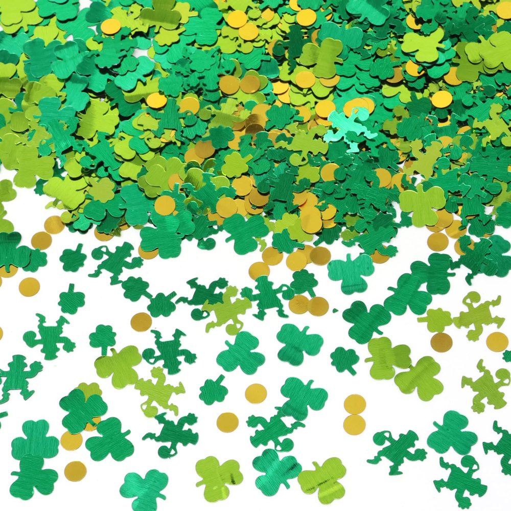 Honbay St. Patrick's Day Table Scatter Confetti, Shamrock & Demon Shapes, Green, White, Orange, Plastic, 60g