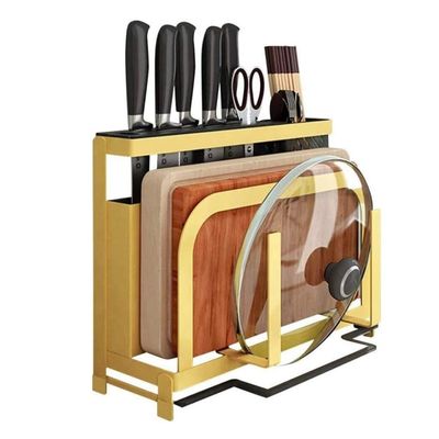 Knife Block Metal Knife Block Holder Knife Storage Organizer Cutting Board Stand Holder Cover Holder Kitchen Supplies for Kitchen (Color : Yellow, Size : 33.2 * 11.4 * 25cm)