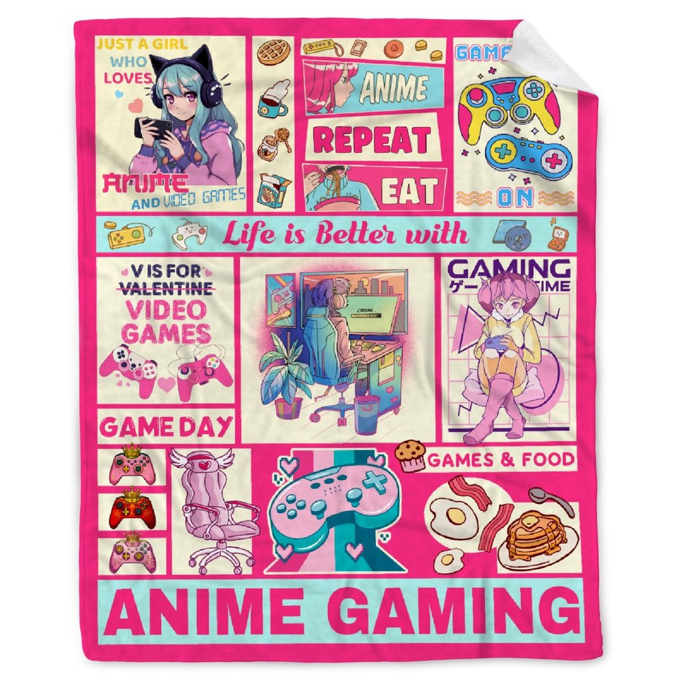 Anime Blanket Life is Better with Anime Gaming Blanket Anime Gift for Women Girls Lightweight Soft Flannel Fleece Throw Blankets for Couch Bed Sofa Anime Decor X-Large Family (120"90")