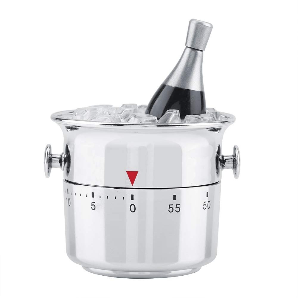 Wine Cooler Bucket Shaped 60 Minutes Kitchen Timer, Bucket Shaped Kitchen Timer, Stainless Steel Mechanical Wind up Reminder for Kitchen Baking, Kitchen Gadgets