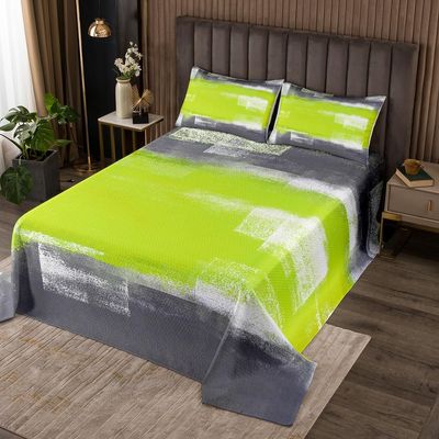 Erosebridal Lime Green Bedspread Set King Watercolor Ombre Black White Quilt Set Grunge Abstract Tie Dye Coverlet Set for Kids Teen Adults Aesthetic Oil Painting Bed Set 2 Pillow Cases Room Decor