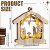 Bucherry Wooden Nativity Scene Set Christmas Nativity Scene Tabletop Set Christmas Ornament Christian Religious Rustic Decorations with LED Light for Shelves Tables Decorations Indoor Decor(Hut) view 2