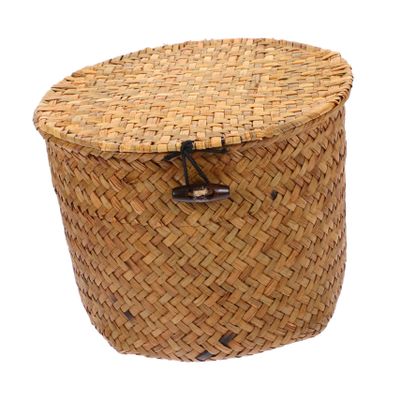 Alipis Seagrass Storage Box Woven Basket Lid Decorative Round Basket for Decor for Shelves