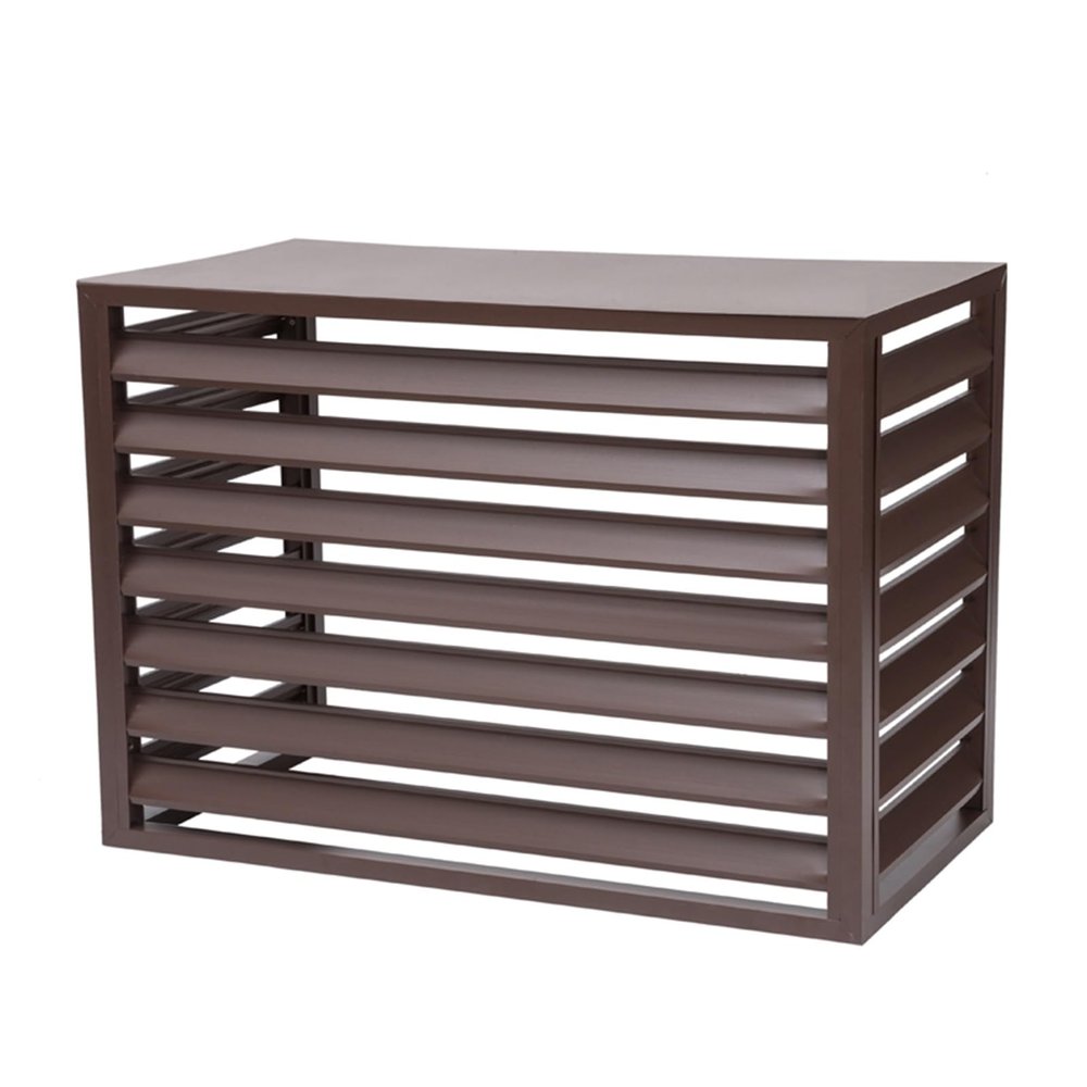 Heavy Duty Aluminum AC Covers for Outside Units, All-Weather Air Conditioner Fence Screen Trash Can Enclosure Pool Equipment Hide Fence Outdoor Privacy Screens Louvered Panels Kit ( Color : Brown , Si