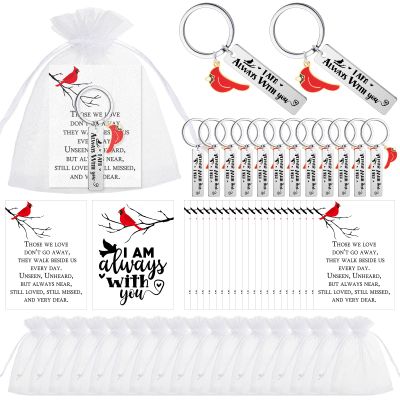 Qilery 24 Sets Memorial Cardinal Keychains Gifts Set with Cards for Bereavement Gift Funeral Souvenirs Favors Grief Remembrance Gifts