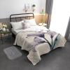Quilt Queen Size Luxury Quilted Comforter Bedspread-Thin Soft Cozy, Abstract Transparent Purple Lilies Cotton and Linen Texture Reversible Stitched Summer Lightweight Quilt Coverlet for All Season view 3
