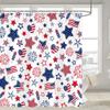 4th of July USA Flag Shower Curtain, Veterans Day Independence Patriotic Day Shower Curtain Set, Blue Red Stars Waterproof Fabric Shower Curtain for Bathroom Decorations with 12pcs Hooks 70X70IN view 2