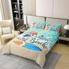 100% Cotton Nautical Ocean Themed Duvet Cover King,Summer Beach Bedding Set for Youth,Surfboard Sea Turtle Starfish Seagull Comforter Cover,Tropical Sealife Bed Sets with 2 Pillowcases Camping Decor view 2