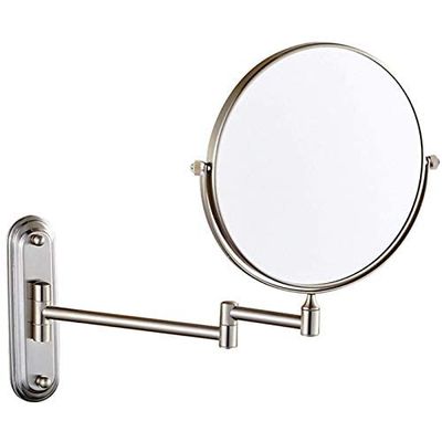 FIDEMM Makeup Mirrors with Magnification,8 Inch Brass Vanity Mirrors for Bathroom,Wall Mounted Extendable Round Mirrors,Chrome,5X (Color : Nickel, Size : 5X)