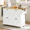 HOOBRO Kitchen Island with Power Outlet,43.3" Rolling Kitchen Island with Storage, Rolling Cart with Spice Rack and Hooks, for Dining, Living Room, White and Natural WN11UZD01 view 1