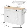 HOOBRO Kitchen Island with Power Outlet,43.3" Rolling Kitchen Island with Storage, Rolling Cart with Spice Rack and Hooks, for Dining, Living Room, White and Natural WN11UZD01 view 2