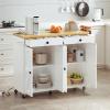 HOOBRO Kitchen Island with Power Outlet,43.3" Rolling Kitchen Island with Storage, Rolling Cart with Spice Rack and Hooks, for Dining, Living Room, White and Natural WN11UZD01 view 3