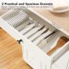 HOOBRO Kitchen Island with Power Outlet,43.3" Rolling Kitchen Island with Storage, Rolling Cart with Spice Rack and Hooks, for Dining, Living Room, White and Natural WN11UZD01 view 4