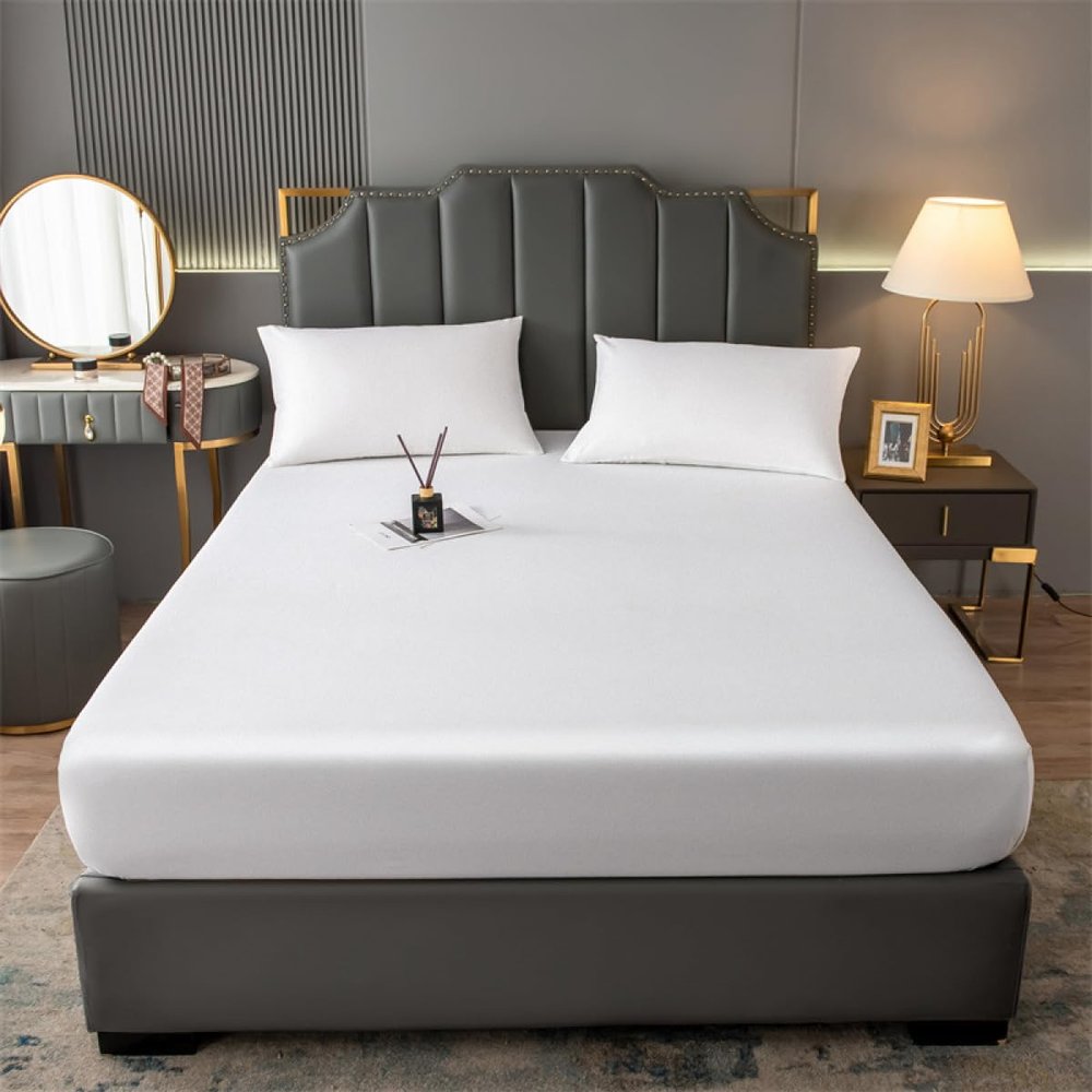 GSGC Mattress Protection Mattress Cover Fitted Sheet Waterproof Mattress Protector Breathable Dustproof Mattress Cover Protector 3-Piece Set Fitted Sheet Style with Elastic Queen Deep Pocket
