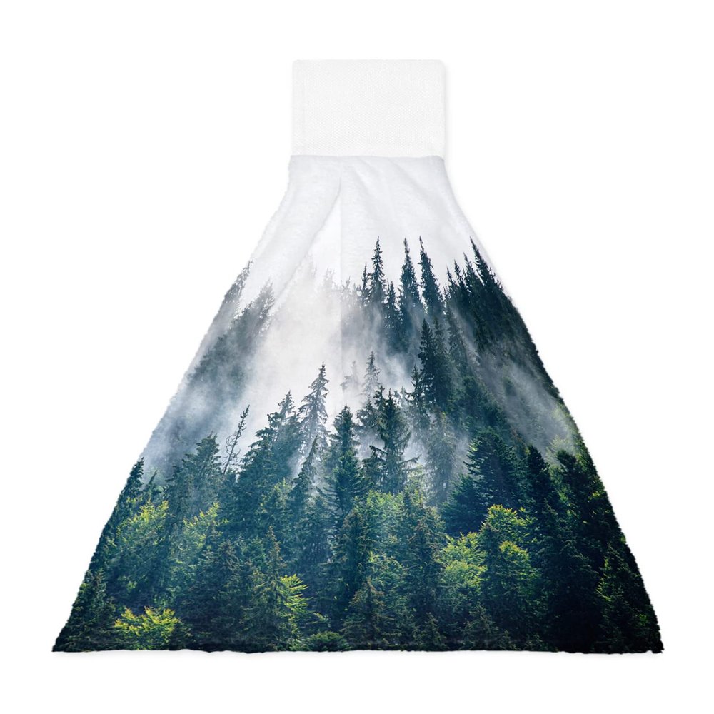 ZFUNCING Hand Tie Towel Set of 1,Foggy Natural Botanical Forest Hanging Kitchen Towels with Loop,Absorbent Tea Bar Dish Towel Fast Drying Towels for Bathroom,Misty Woodland Tree Scenery